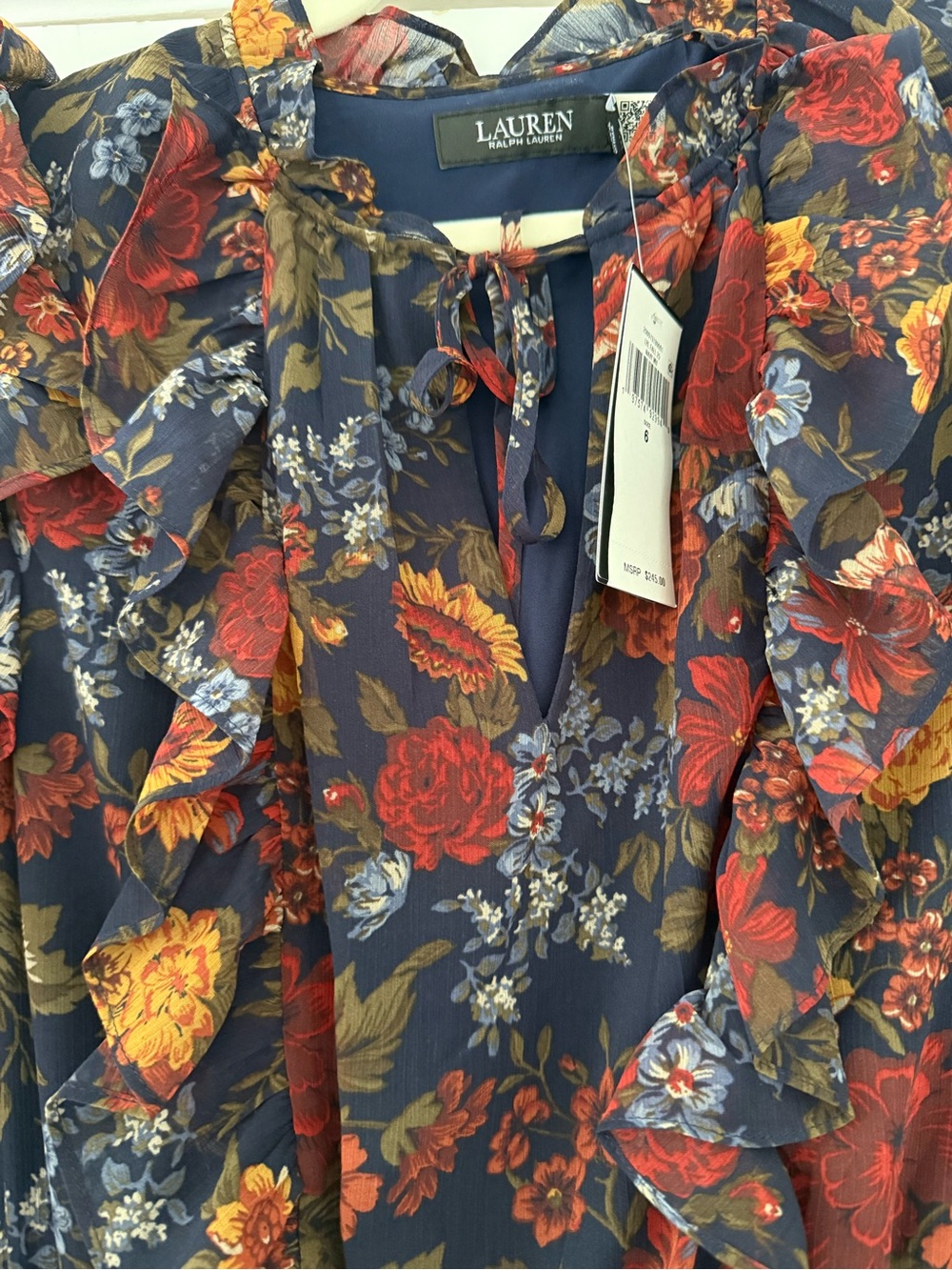 Ralph Lauren Lauren Floral Crinkle Georgette Tiered Dress New with Tags Sz 6 - Picture 7 of 8